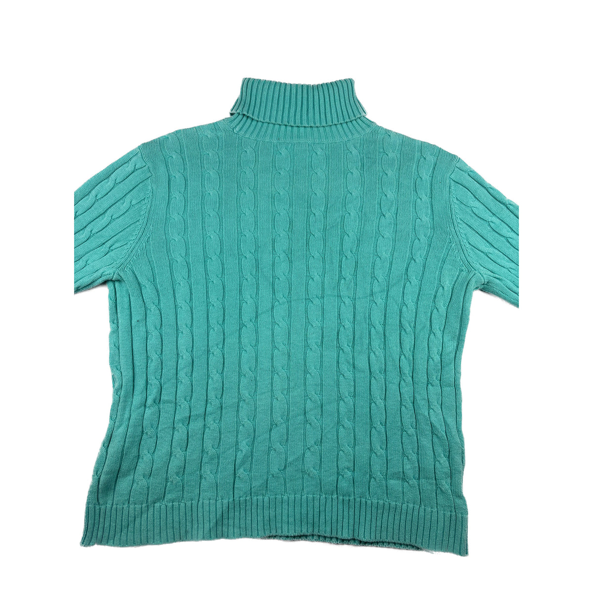 Vintage Chaps Rollkragen Pullover Türkis Zopfstrick Cable Knit L