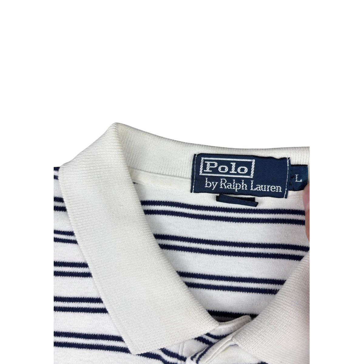 Polo Ralph Lauren Poloshirt weiß blau gestreift L Vintage Polo