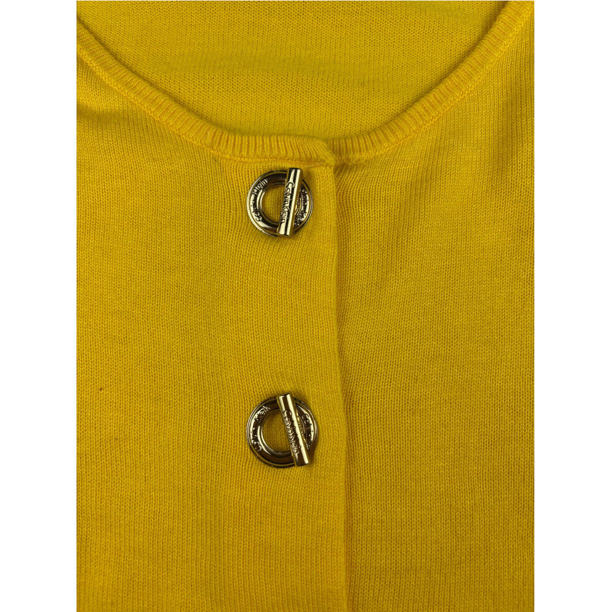 Vintage Calvin Klein Cardigan gelb goldene Schnallen-Knöpfe Feinstrick M