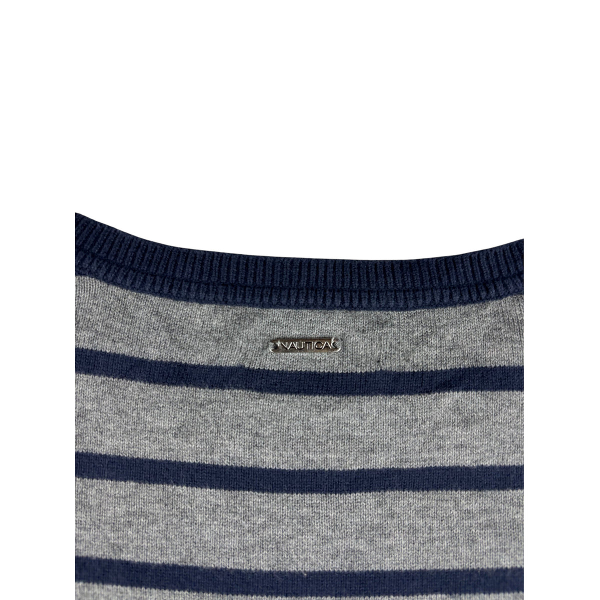 Vintage Nautica Strickpullover grau blau gestreift L