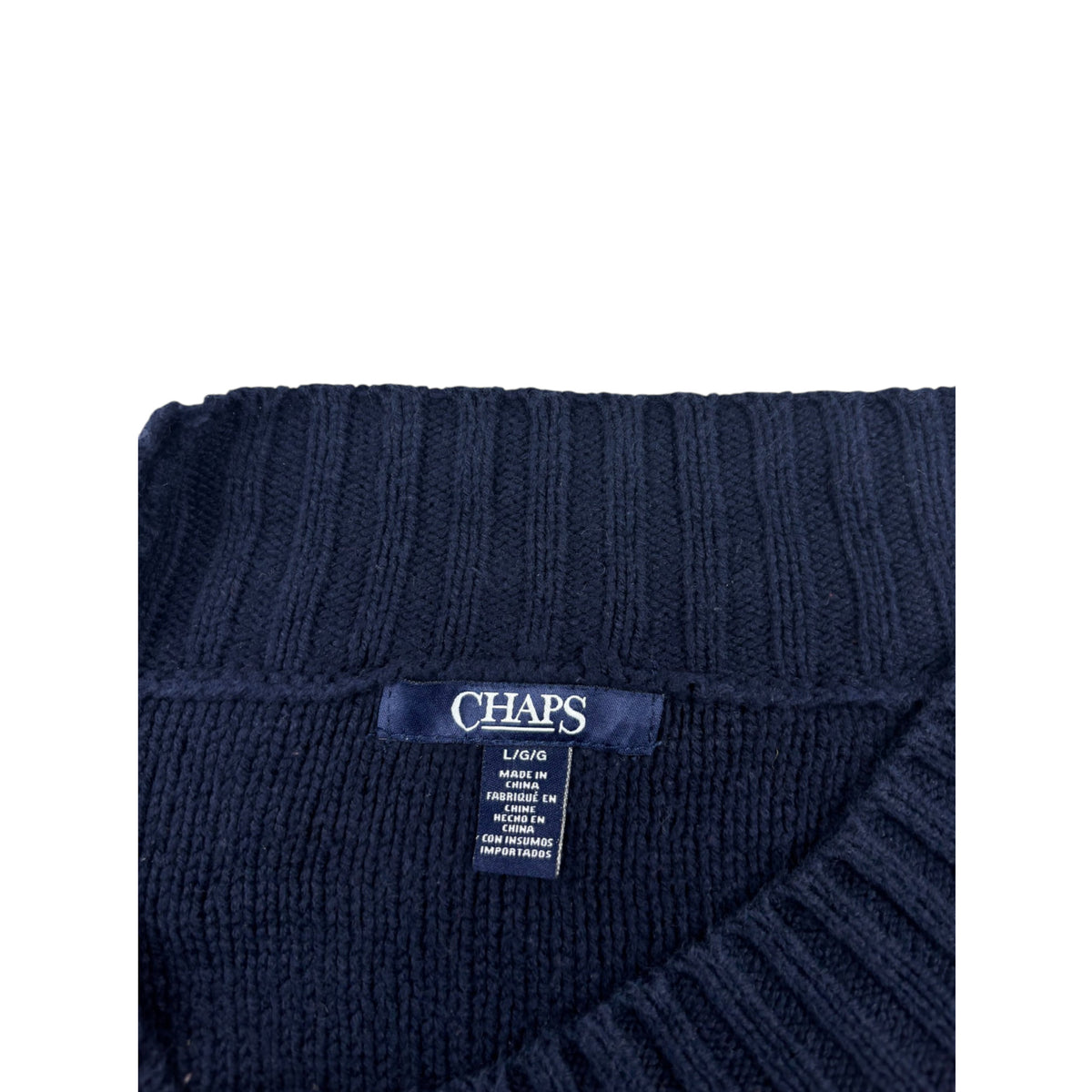 Chaps Vintage Zopfmuster Pullover dunkelblau L Strickpullover Cable Knit