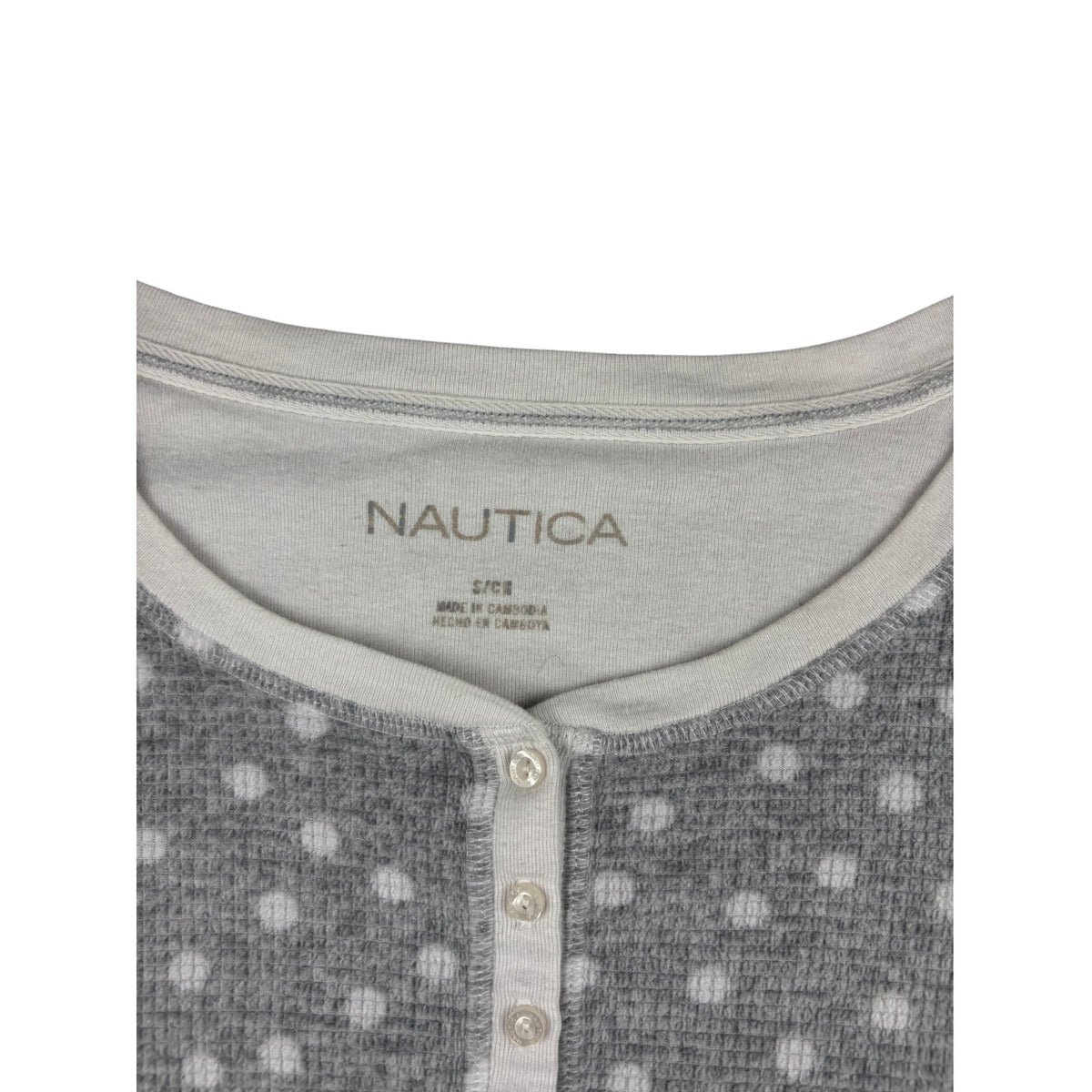 Nautica gepunktetes Thermal Henley Longsleeve S grau weiß