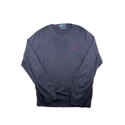 Ralph Lauren Vintage Sweater V-Ausschnitt M Marineblau