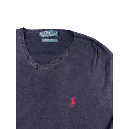 Ralph Lauren Vintage Sweater V-Ausschnitt M Marineblau