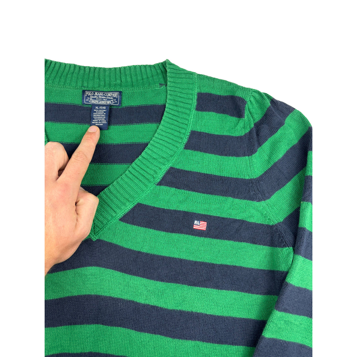 Ralph Lauren Vintage Sweater V-Ausschnitt grün XL