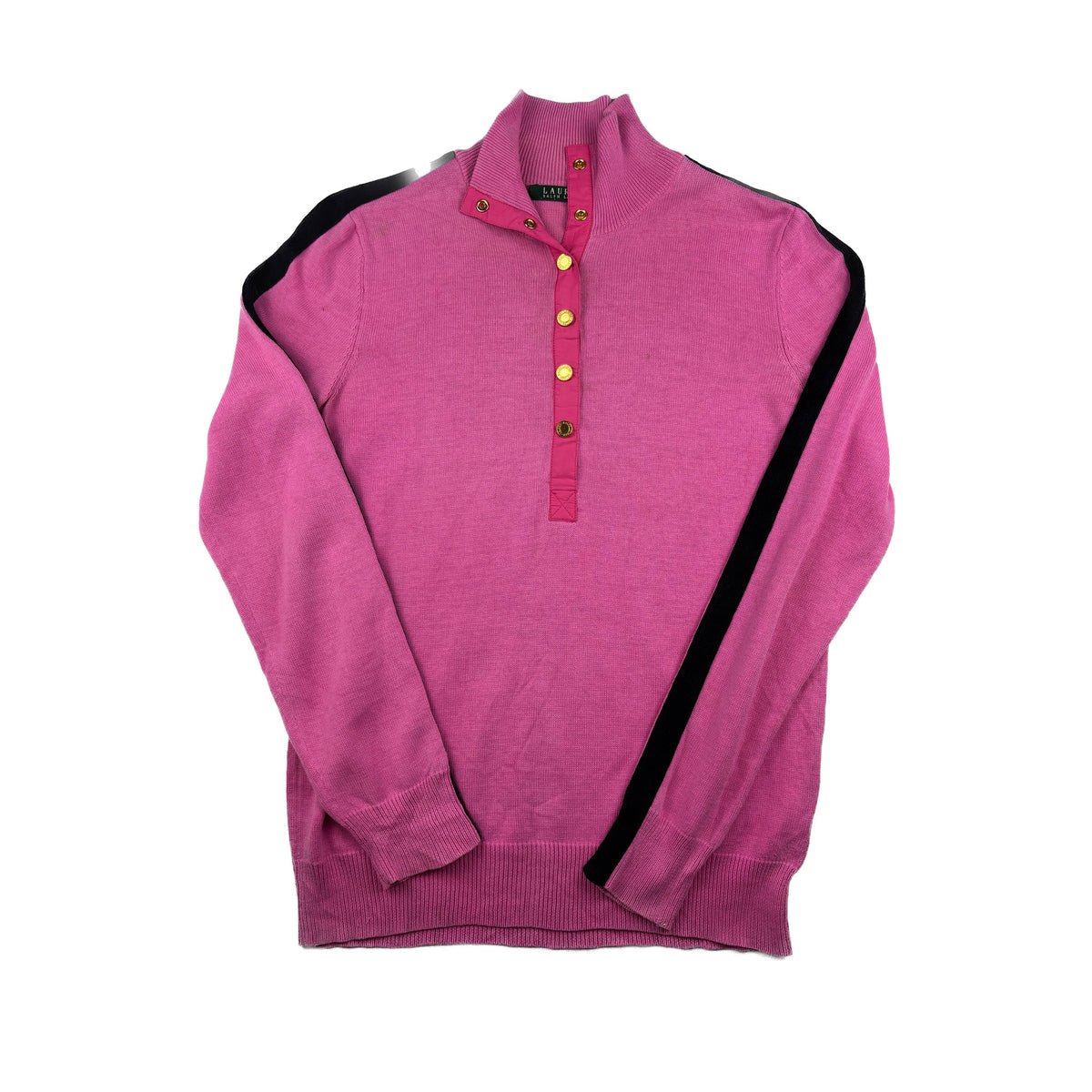 Ralph Lauren Vintage Henley-Ausschnitt Pullover rosa Goldknöpfe M