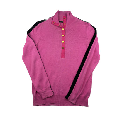 Ralph Lauren Vintage Henley-Ausschnitt Pullover rosa Goldknöpfe M
