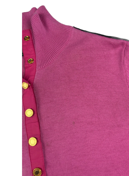 Ralph Lauren Vintage Henley-Ausschnitt Pullover rosa Goldknöpfe M