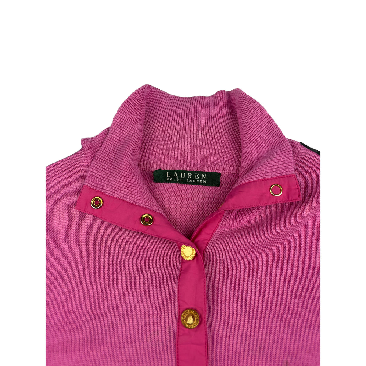 Ralph Lauren Vintage Henley-Ausschnitt Pullover rosa Goldknöpfe M