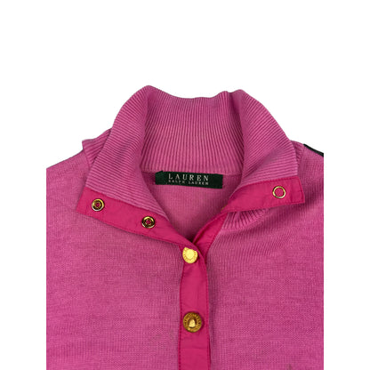 Ralph Lauren Vintage Henley-Ausschnitt Pullover rosa Goldknöpfe M