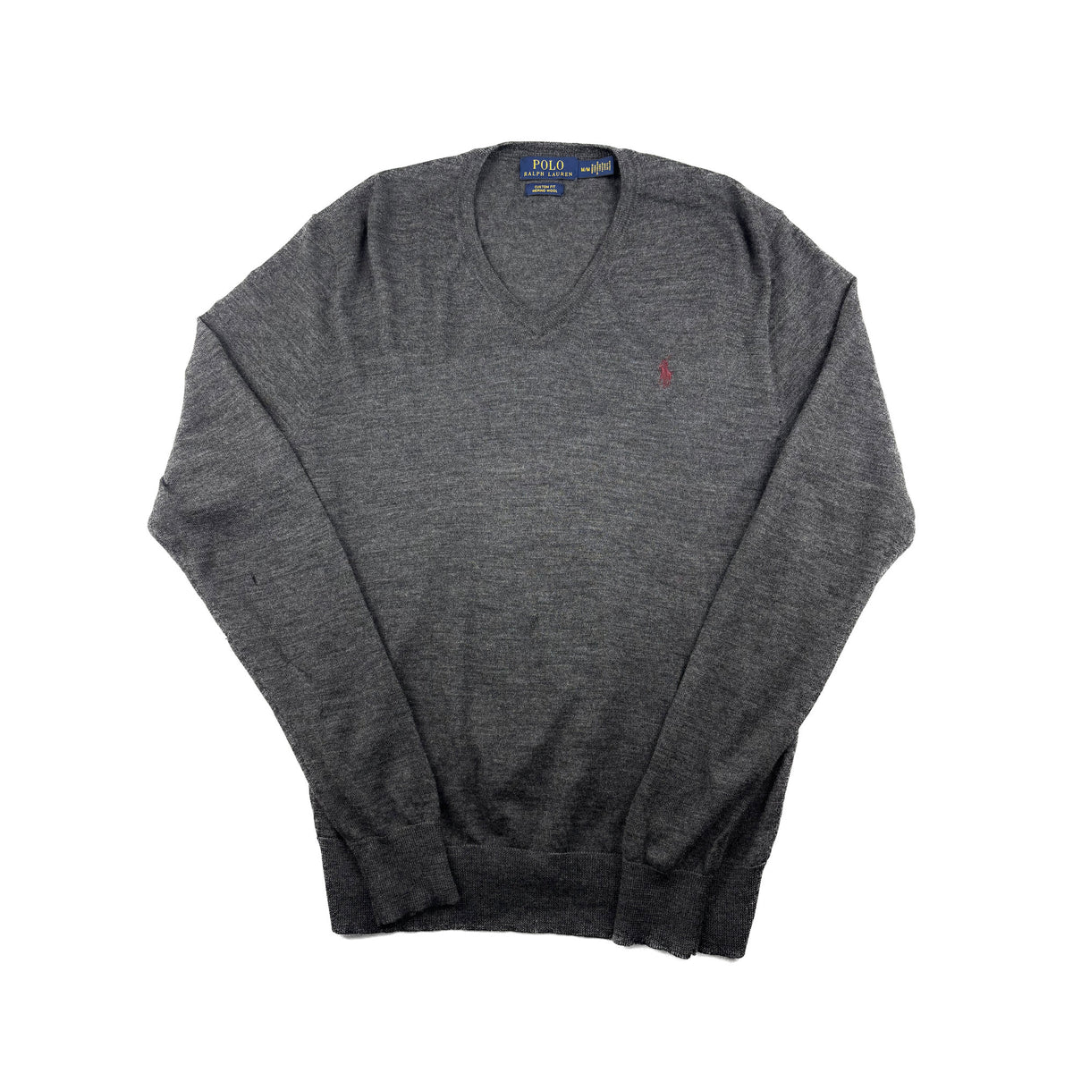 Ralph Lauren V-Ausschnitt Pullover Merino Wolle grau M