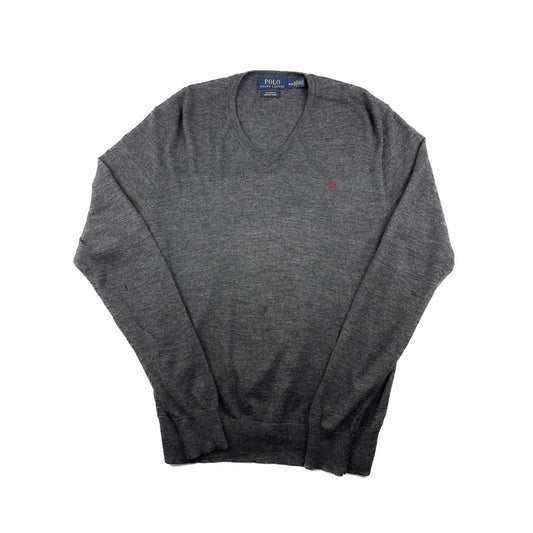 Ralph Lauren V-Ausschnitt Pullover Merino Wolle grau M