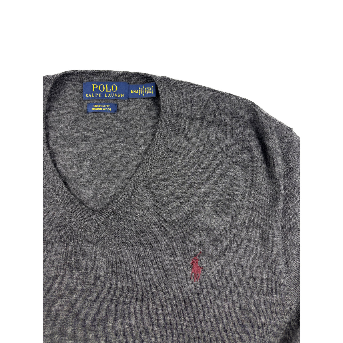Ralph Lauren V-Ausschnitt Pullover Merino Wolle grau M