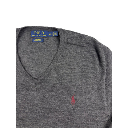 Ralph Lauren V-Ausschnitt Pullover Merino Wolle grau M