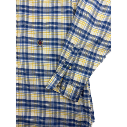 Tommy Hilfiger Button-Down Karohemd blau gelb M Vintage Hemd 90s