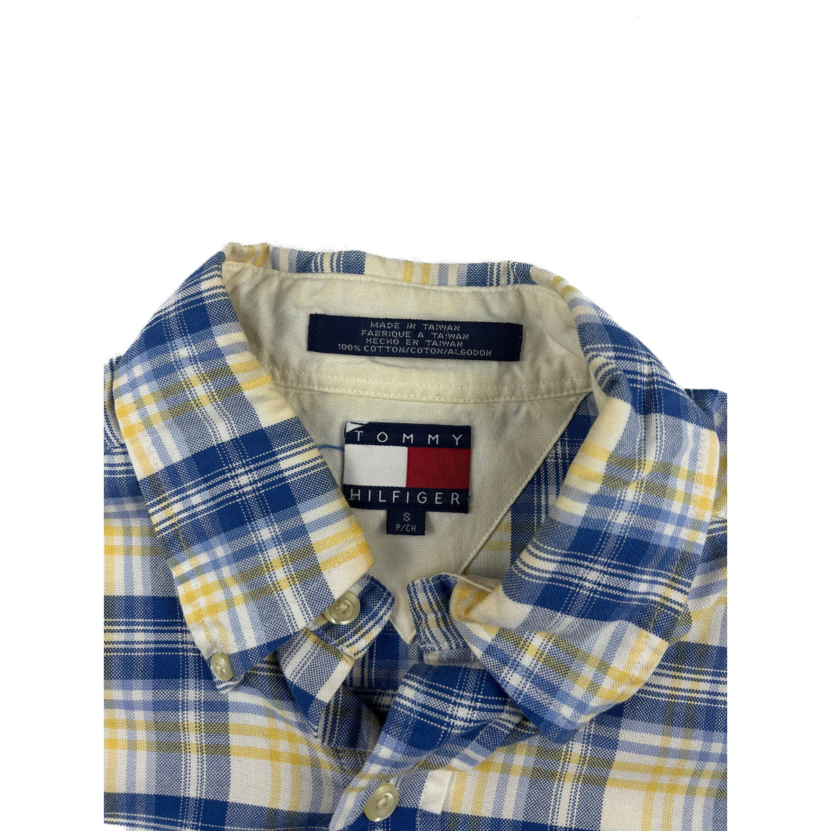 Tommy Hilfiger Button-Down Karohemd blau gelb M Vintage Hemd 90s