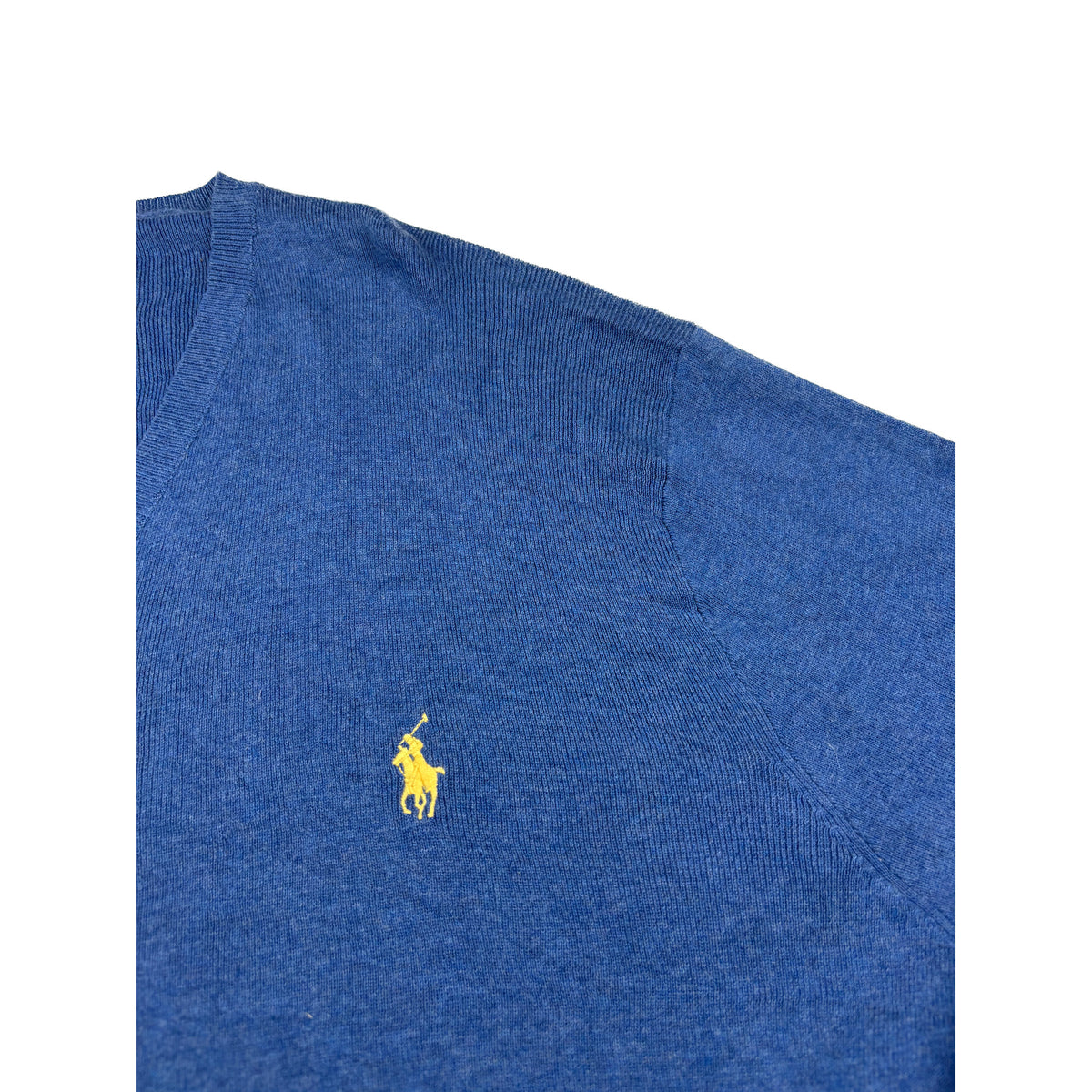 Polo Ralph Lauren V-Neck Strickpullover blau gelbes Stick Logo XL Sweater