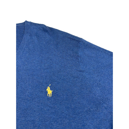 Polo Ralph Lauren V-Neck Strickpullover blau gelbes Stick Logo XL Sweater