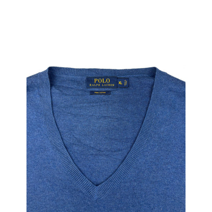 Polo Ralph Lauren V-Neck Strickpullover blau gelbes Stick Logo XL Sweater