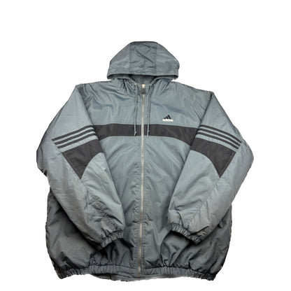 Adidas Retro 3-Stripes Jacke grau schwarz XL Vintage