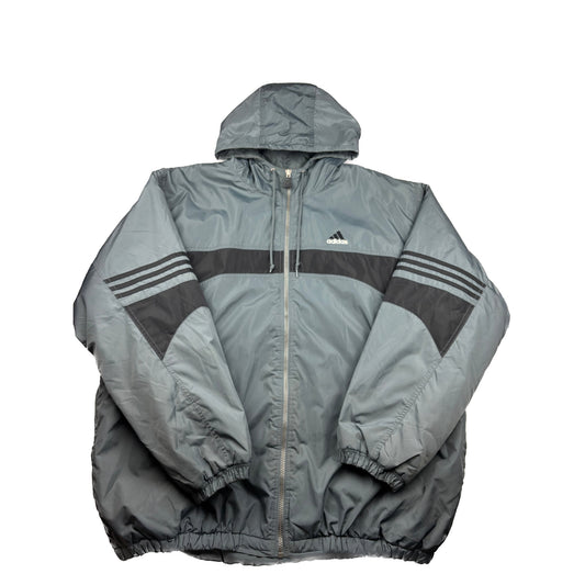 Adidas Retro 3-Stripes Jacke grau schwarz XL Vintage