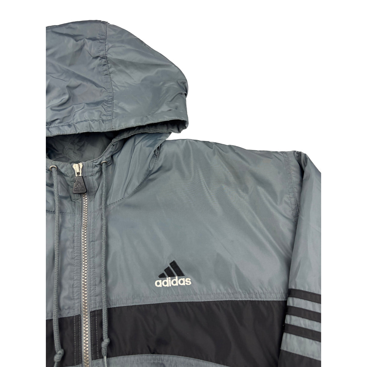 Adidas Retro 3-Stripes Jacke grau schwarz XL Vintage