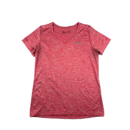 Under Armour Tech V-Neck T-shirt Meliertes rot pink M Sportshirt Damen