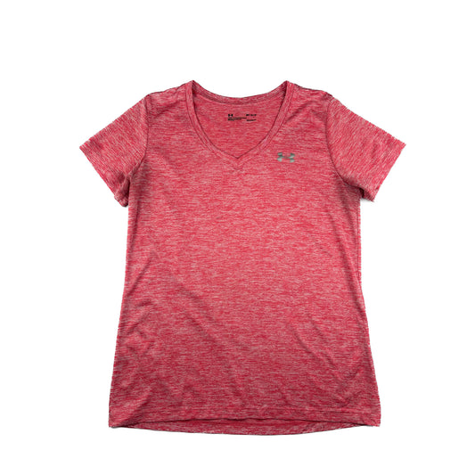 Under Armour Tech V-Neck T-shirt Meliertes rot pink M Sportshirt Damen