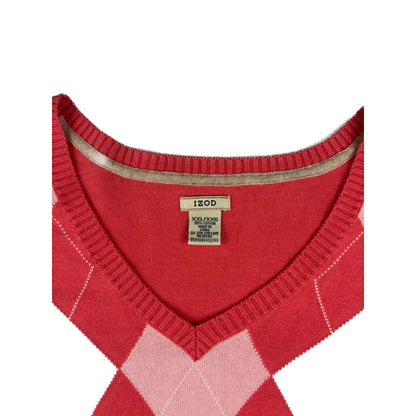 Izod Vintage Argyle Rautenmuster Strickpullover Koralle pink XXL Damen V-Neck
