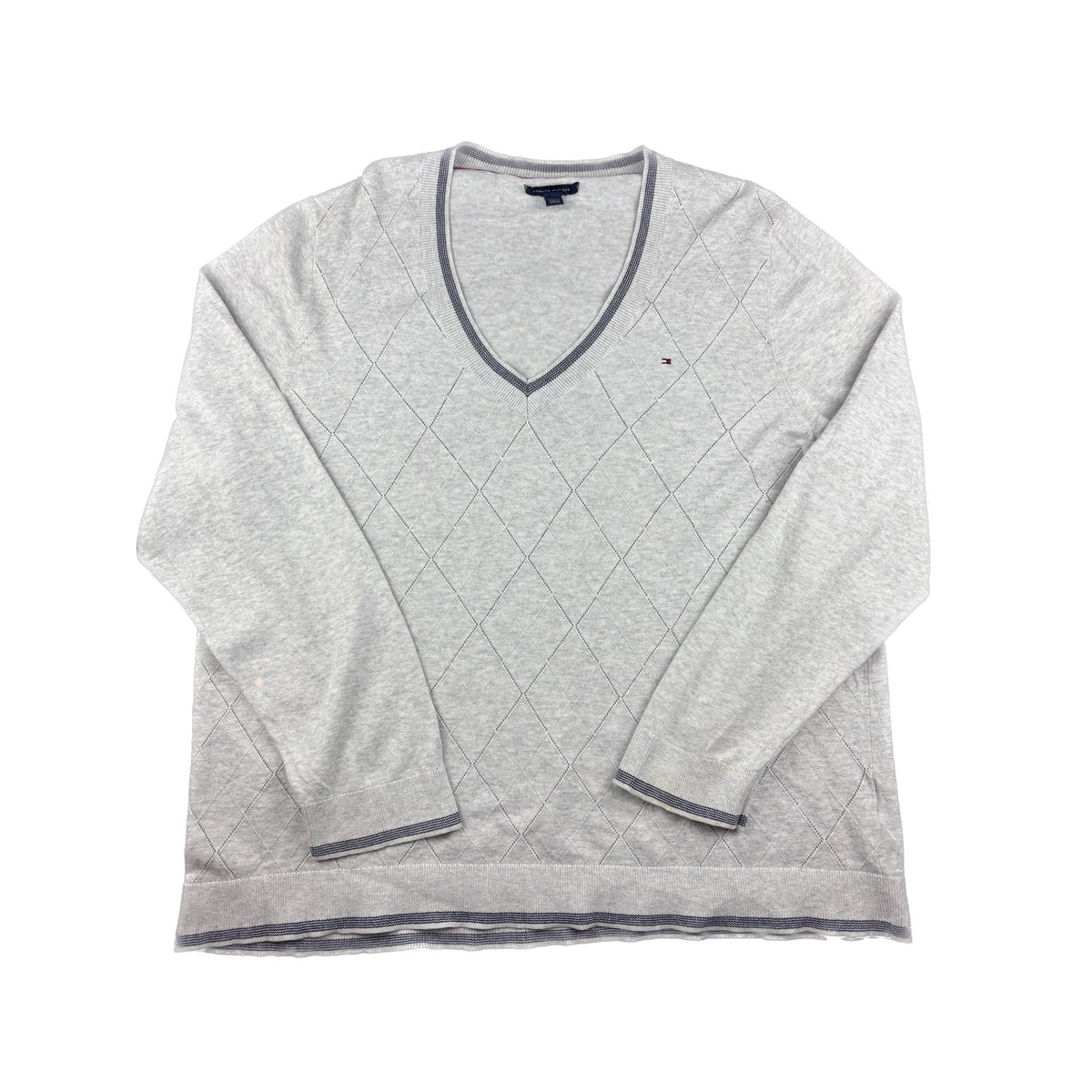 Tommy Hilfiger vintage V-Neck Pullover Grau Rautenmuster XXL Damen