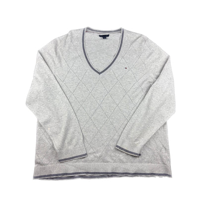 Tommy Hilfiger vintage V-Neck Pullover Grau Rautenmuster XXL Damen