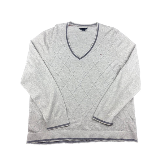 Tommy Hilfiger vintage V-Neck Pullover Grau Rautenmuster XXL Damen