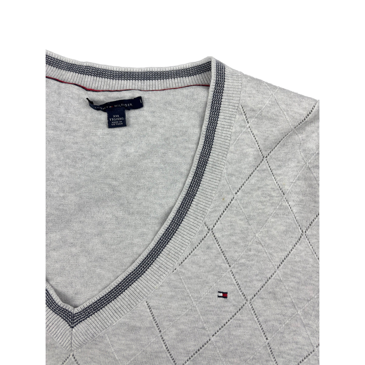 Tommy Hilfiger vintage V-Neck Pullover Grau Rautenmuster XXL Damen
