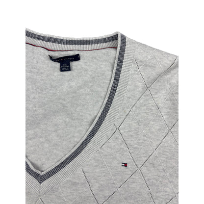 Tommy Hilfiger vintage V-Neck Pullover Grau Rautenmuster XXL Damen