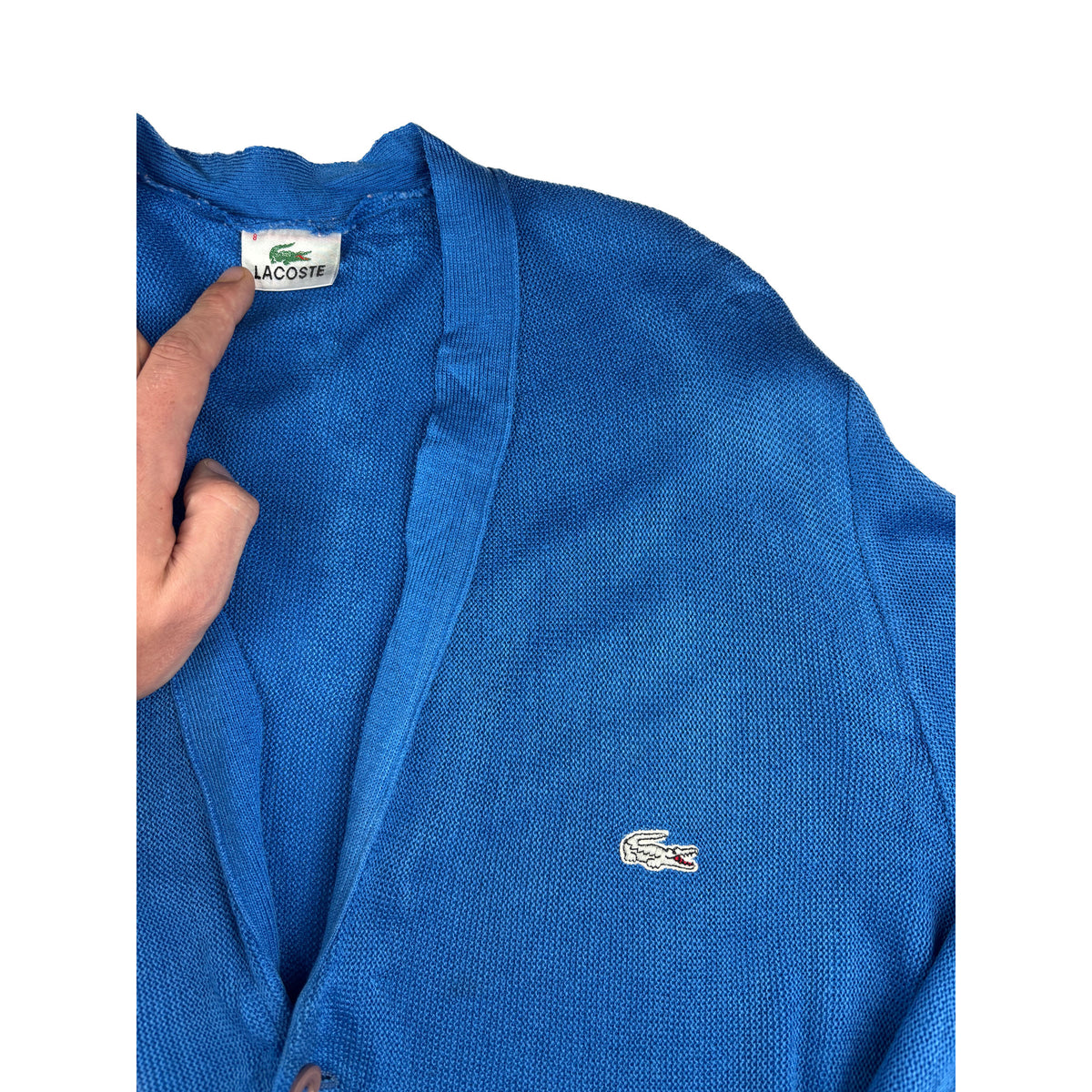 Lacoste Strickjacke blau Stickerei Logo XXL Vintage Cardigan