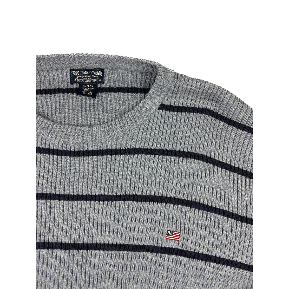 Polo Jeans Co. Ralph Lauren Strickpullover Grau Gestreift XL Vintage
