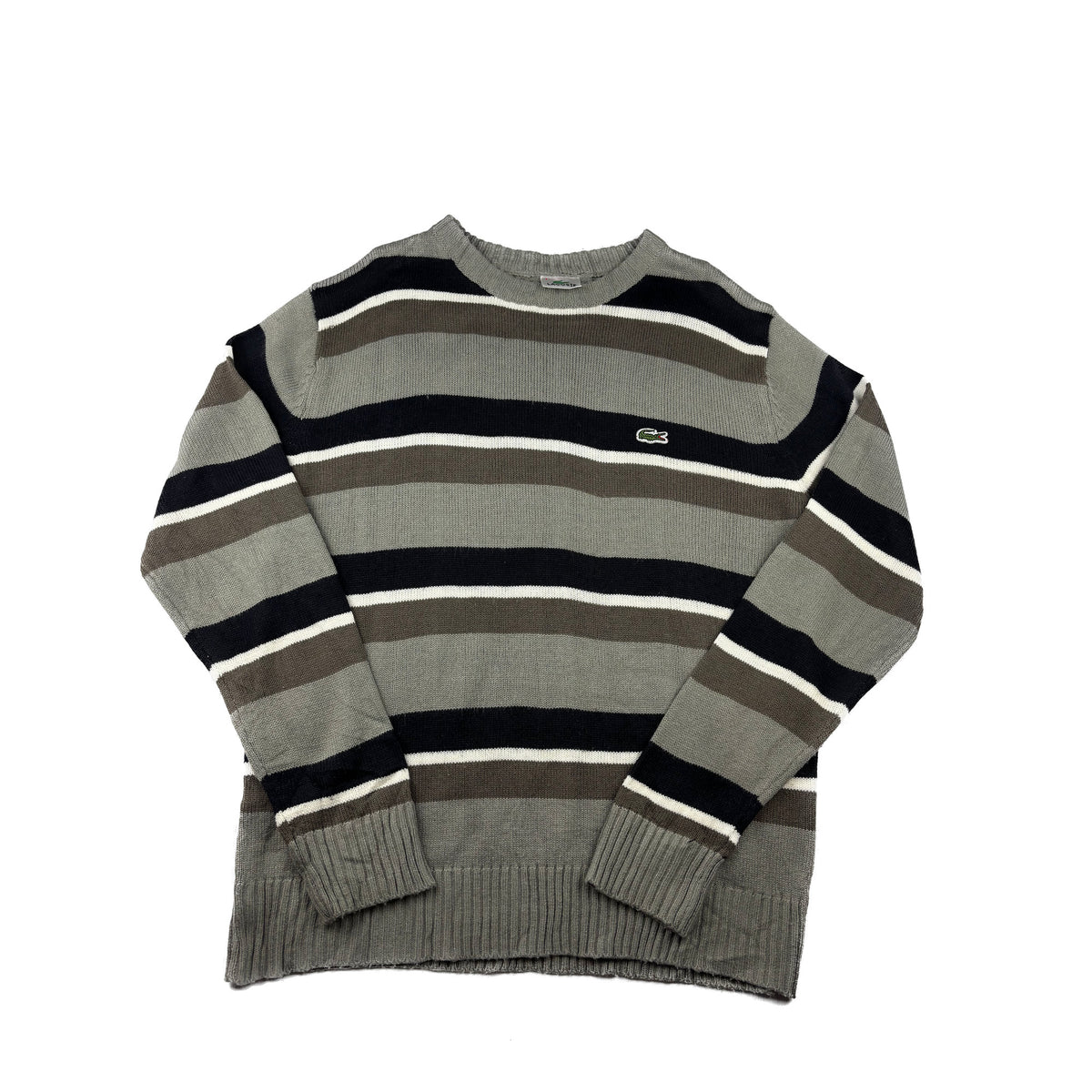 Lacoste Strickpullover grau gestreift Logo XL Vintage Pullover