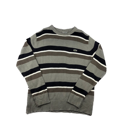 Lacoste Strickpullover grau gestreift Logo XL Vintage Pullover