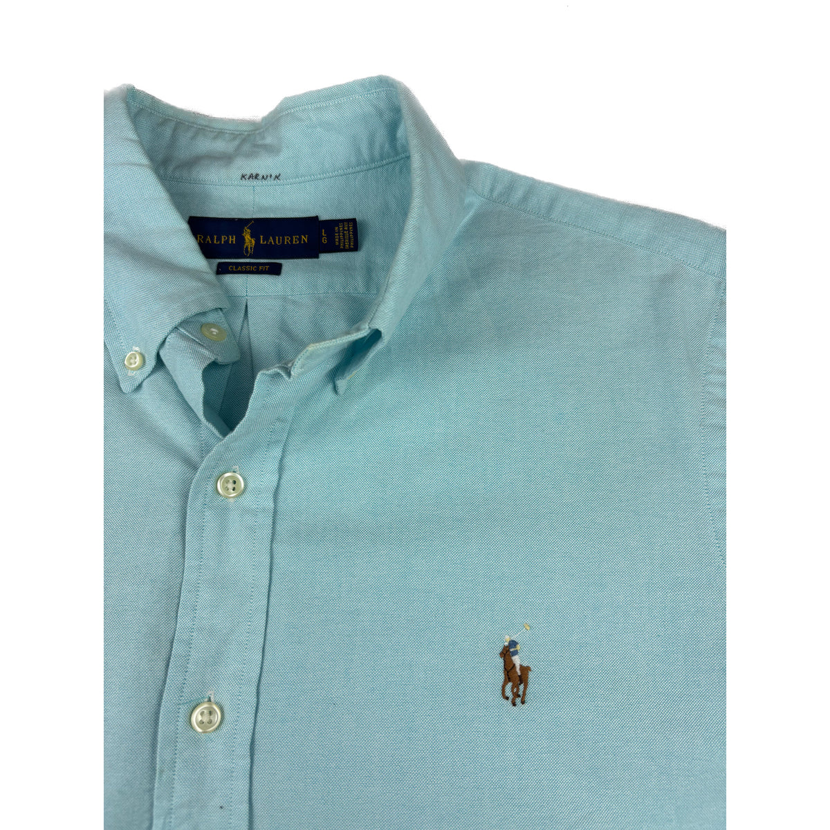 Ralph Lauren Button-Down Hemd Hellblau Stickerei Logo L Oxford Hemd