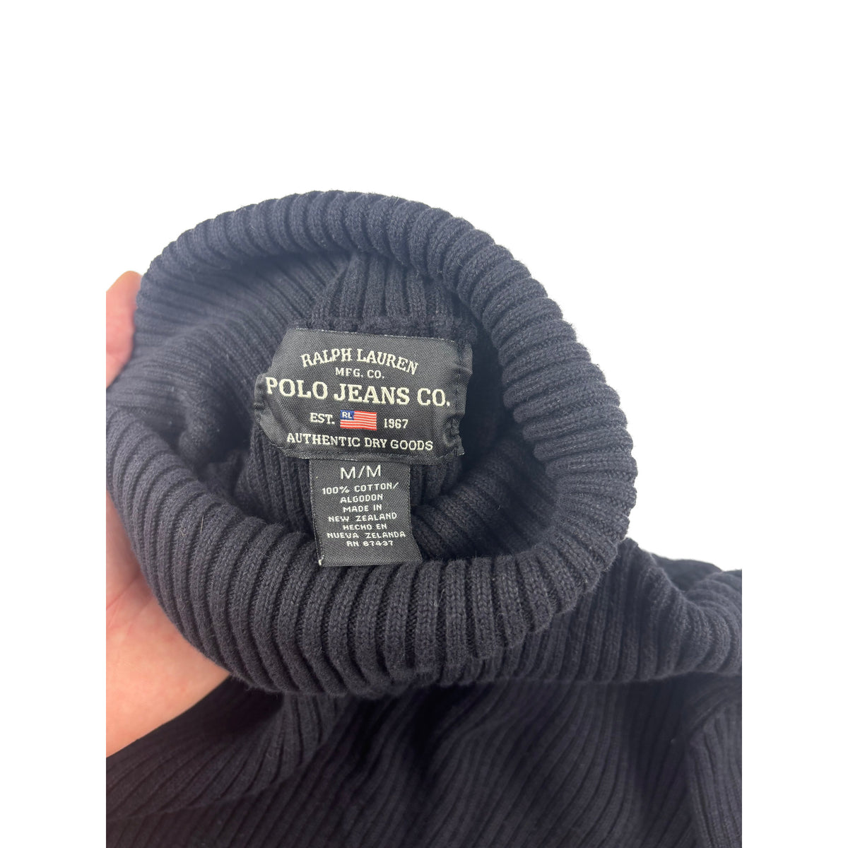 Polo Jeans Co. Ralph Lauren Rollkragenpullover schwarz US Flagge M Strickpullover