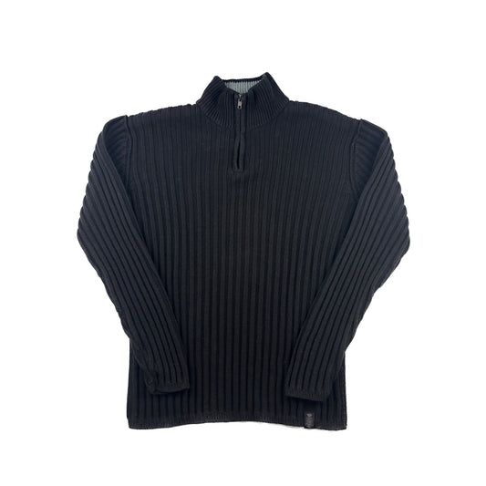 Nautica 1/4 Zip Pullover Schwarz Rippstrick Troyer XL Vintage Strickpullover