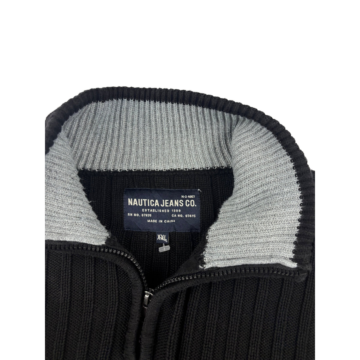 Nautica 1/4 Zip Pullover Schwarz Rippstrick Troyer XL Vintage Strickpullover