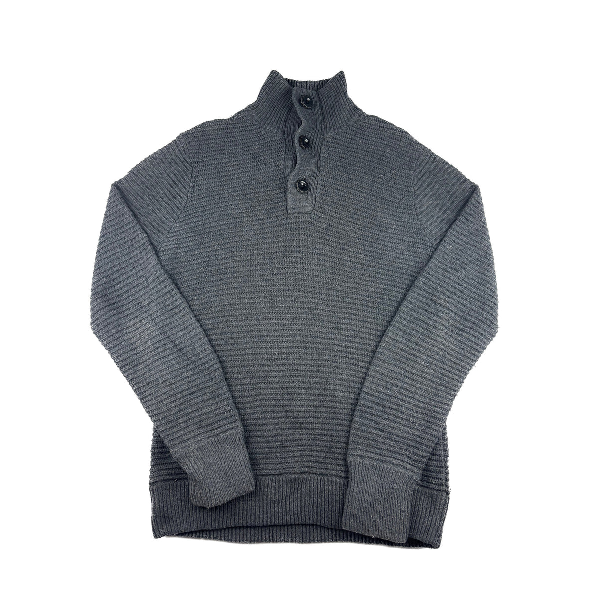 Levis Grobstrick Pullover dunkelgrau meliert Stehkragen Knöpfe L