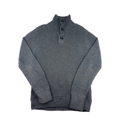 Levis Grobstrick Pullover dunkelgrau meliert Stehkragen Knöpfe L