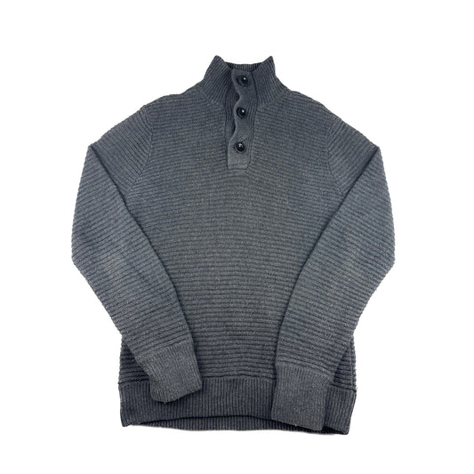 Levis Grobstrick Pullover dunkelgrau meliert Stehkragen Knöpfe L