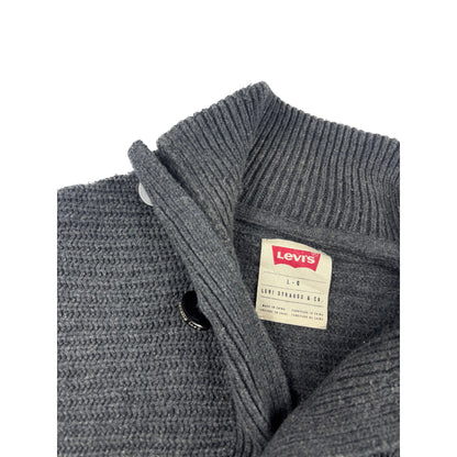 Levis Grobstrick Pullover dunkelgrau meliert Stehkragen Knöpfe L