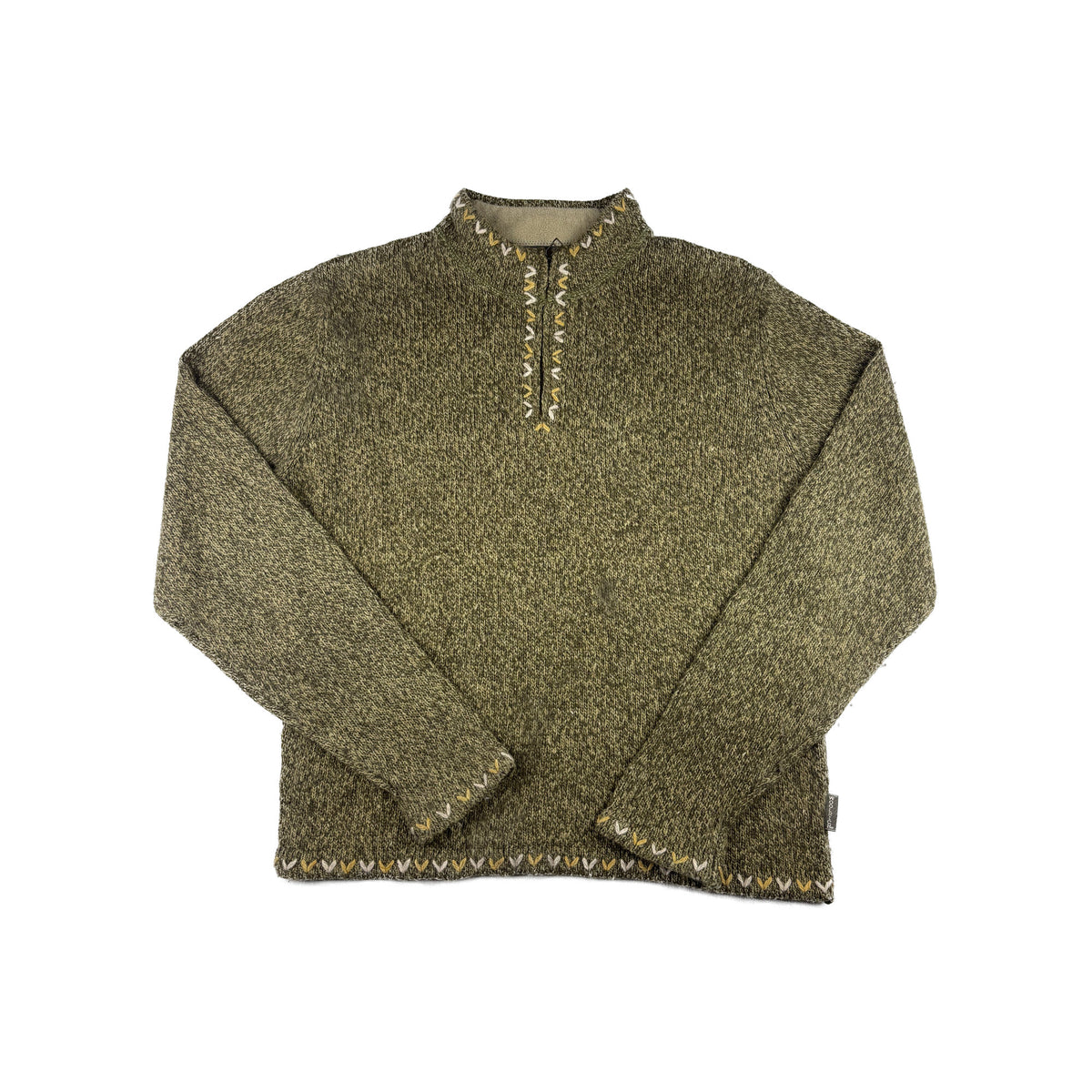Vintage Woolrich Half-Zip Strickpullover grün meliert S