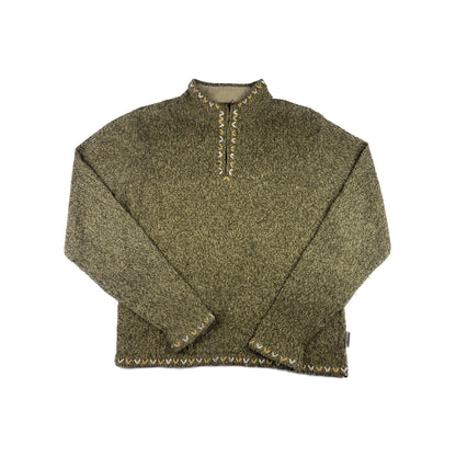 Vintage Woolrich Half-Zip Strickpullover grün meliert S