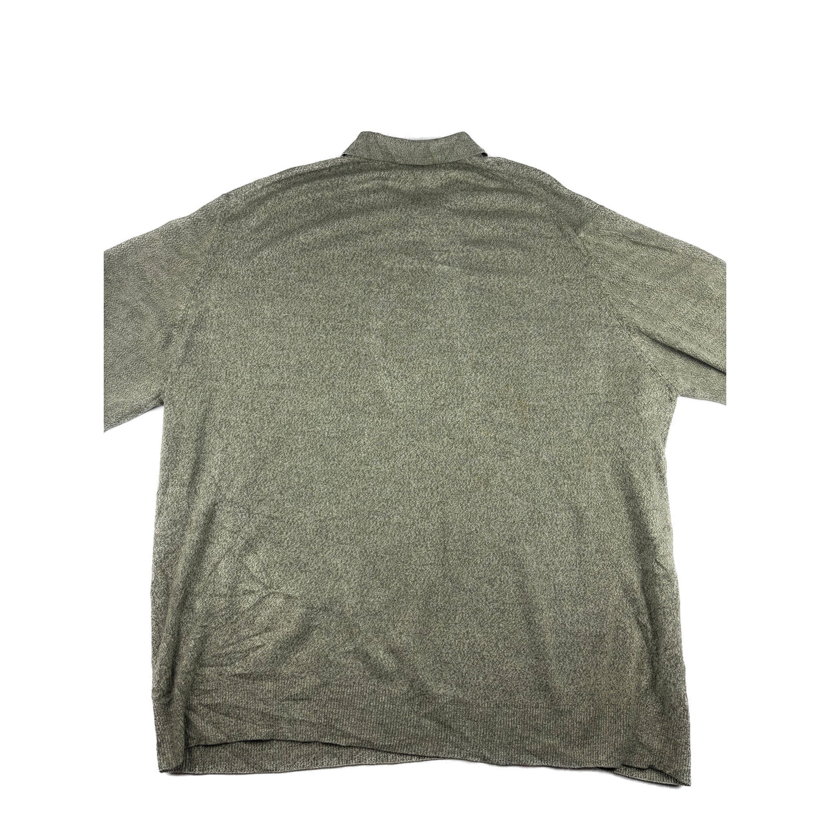 Vintage Feinstrick Langarm Poloshirt olive-grün Text Muster XL