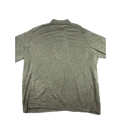 Vintage Feinstrick Langarm Poloshirt olive-grün Text Muster XL